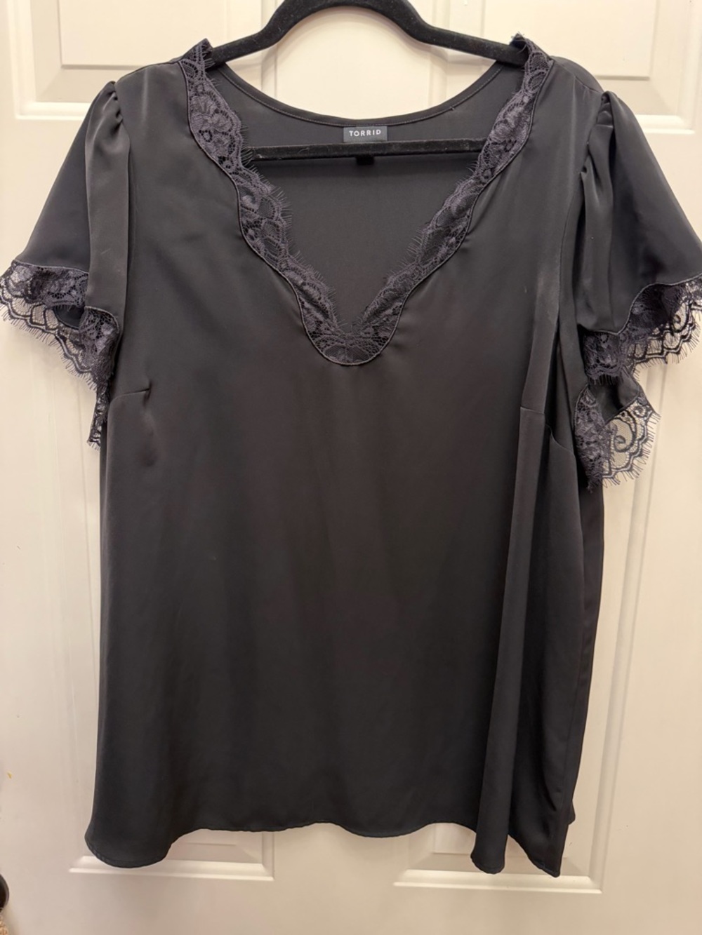 torrid Black Lace Trim V-Neck Blouse